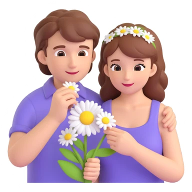 romantic emoji of a couple, one person placing a daisy in the other's hair, capturing a sweet and loving moment sticker