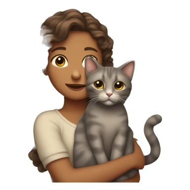 A beige-gray cat in the arms of a curly brown girl sticker
