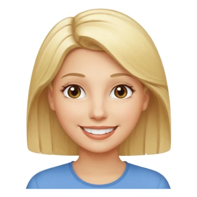 A woman has blonde hair with a smile sticker