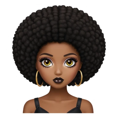 afro hair, dark skin, pretty eyes, pretty black makeup, pretty bratz baddie sticker