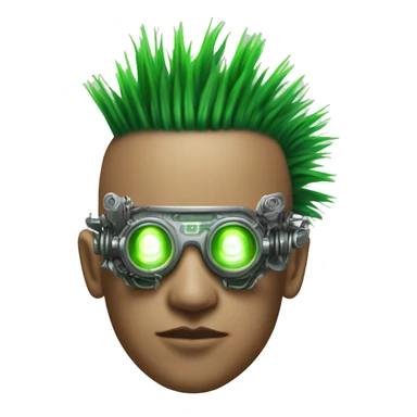 Green Mohawk hair male cyborg head with white steampunk goggles and circuits sticker