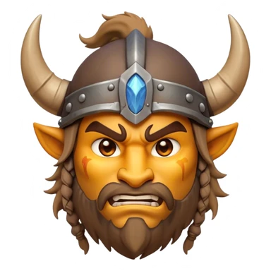 Clash of Clans aesthetic: Cinematic Fierce Barbarian Portrait Emoji, Poised and bold with a rugged yet cartoonish build in tattered furs and a horned helmet, his exposed skin a rich tan, expressive bright eyes and a confident smirk, Simplified yet dynamic features, highly detailed, glowing with a vivid, adventurous aura, high shine, heroic and spirited, stylized with an air of medieval warrior charm, focused and energetic, soft glowing outline, capturing the essence of a fearless barbarian adventurer ready to lead his clan with spirited valor! sticker