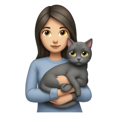 Brunette girl cuddling an all grey cat sticker