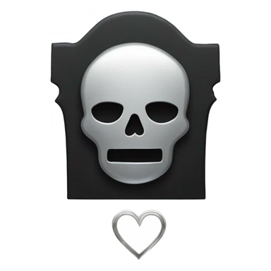 a black tombstone in silver RIP and a silver heart sticker