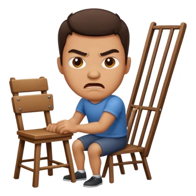 Angry man holding a chair sticker