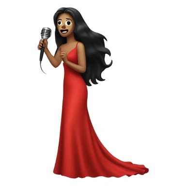 Singer, with long black hair, wearing a long red dress, singing with microphone in her hand sticker
