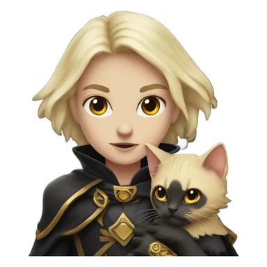 A pale sun warlock who is holding a black kitten sticker