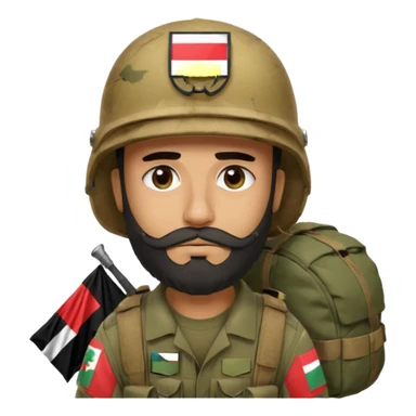 A very tired and sad, swarthy Iraqi soldier with a beard, an Iraqi flag on his helmet, a sad expression and bags under his eyes sticker