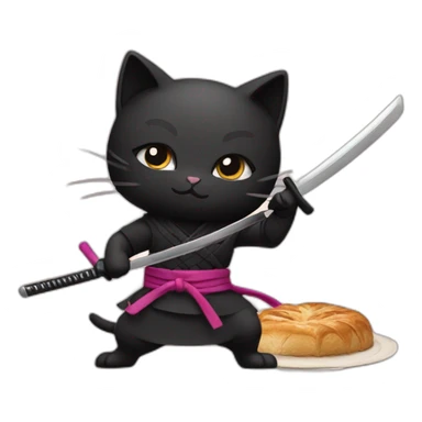 Ninja cat cuts pastry with  katana sticker