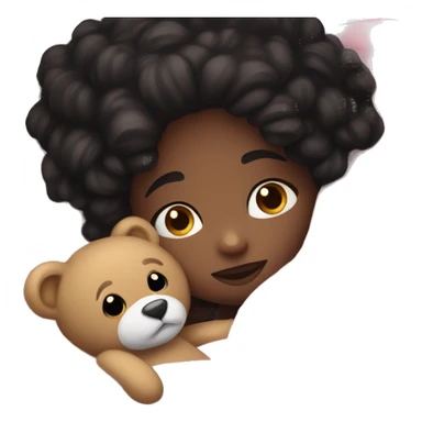 white girl with dark black hair cuddles with teddy bear in a pink fluffy blanket  sticker