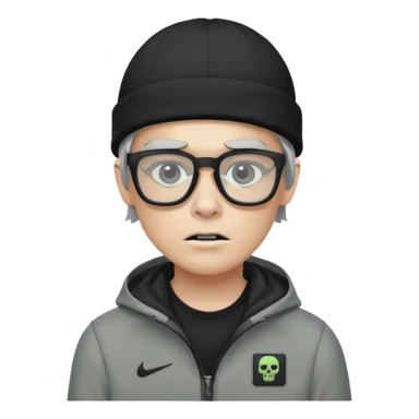Hazme un zombie con gafas cuadradas y el marco negro y un gorro negro y un saco Nike tech gris sticker