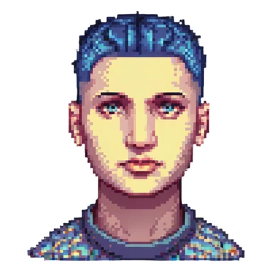 pixel art head with a low taper fade haircut, showing fade transition with blocky pixels sticker