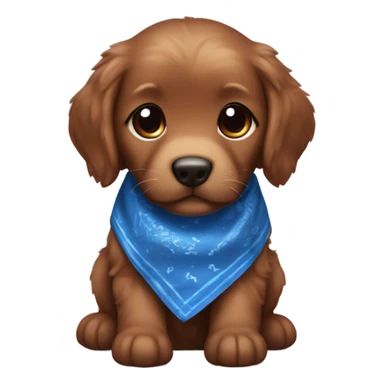 Chibi fluffy dark red retriever puppy with blue bandana sticker