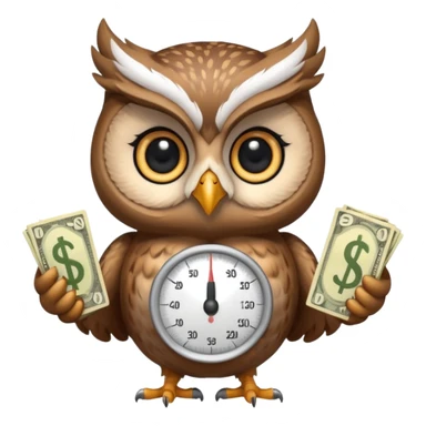 cute female mascot owl holding money scale with two sides sticker