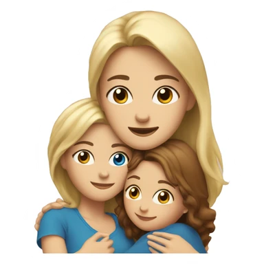 Mother with blonde hair blue eyes, hugging daughter with brown hair hazel eyes sticker