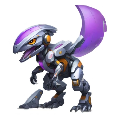 Colorful Edgy Chibi Greymon-Velociraptor-Genesect-Fakémon-Pokémon wearing a with a futuristic visor-helmet And Mecha-suit Full Body sticker