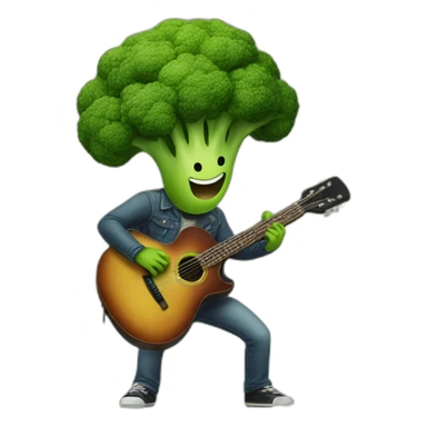 a broccoli playing the guitar sticker
