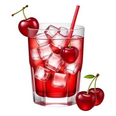 Shirley temple soda in a glass with ice, 3D realistic, cherry garnish  sticker
