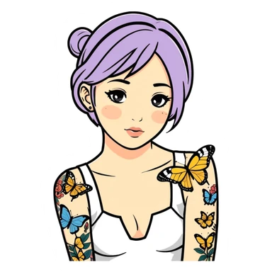  A girl with tattoos of butterflies sticker