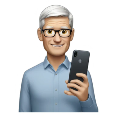 Tim Cook holding Samsung phone sticker