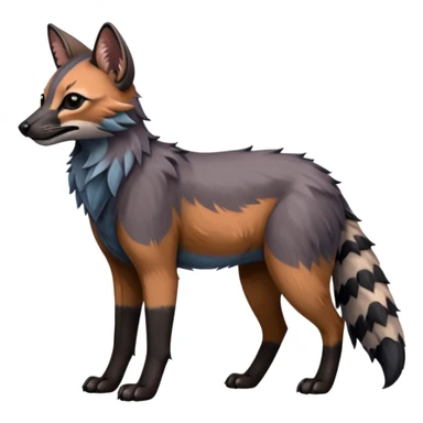 Realistic edgy bluish greyish blackish whitish silvery coppery Shiny Colorful Dusky Dark Gloomy Glossy Aardwolf-Maned-Wolf-Caracal-Lion-Bobcat-fusion-animal-hybrid-creature, full body, tufted ears, long thin tufted tail sticker