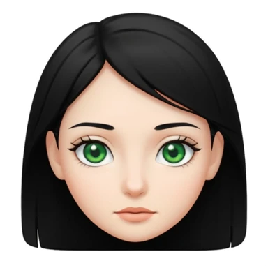 girl with black hair and green eyes, iOS app icon style, clean, modern, minimal, white background sticker