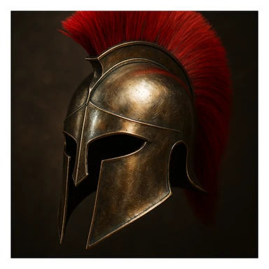 close-up of spartan helmet with red plume, metallic shine sticker