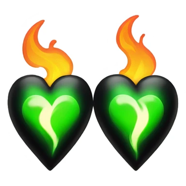 Black heart and green heart with flame sticker