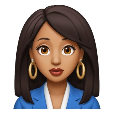 Create an iOS-style emoji of cardi b. Neutral facial expression, no emotion. Front-facing head only, clean Apple emoji aesthetic, smooth shading, simple shapes, no text, no accessories, plain background. sticker