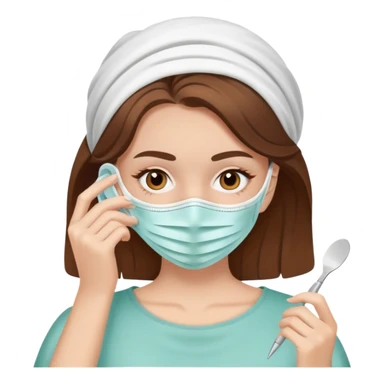 White girl with brown hair applying face mask for self care sticker