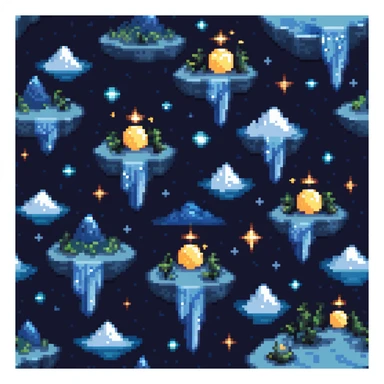 Starry night sky with floating islands and crystals sticker