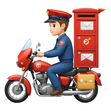 پستچی سوار بر موتور که نیم رخ چهره اش معلوم باشه و پشت موتور چندتا جعبه پست باشه رنگ پوست پستچی سفید باشه sticker