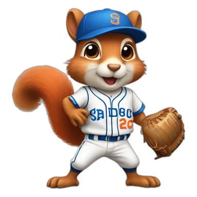 Squirrel dressed as a baseball player with blue and orange colors sticker