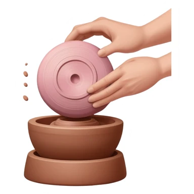 one hand throwing a pink ball of clay onto a completely empty pottery wheel with no pottery or other clay on it sticker