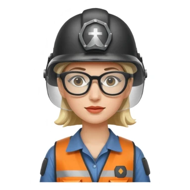 woman wearing raiding helmet and glasses sticker