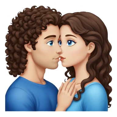 Caucasian guy with Curly brown hair and brown eyes kisses a beauty brunette with long straight hair and blue eyes sticker