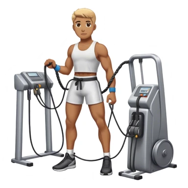 athlete standing next to cable-machine with cable tied to ankle cuffs sticker