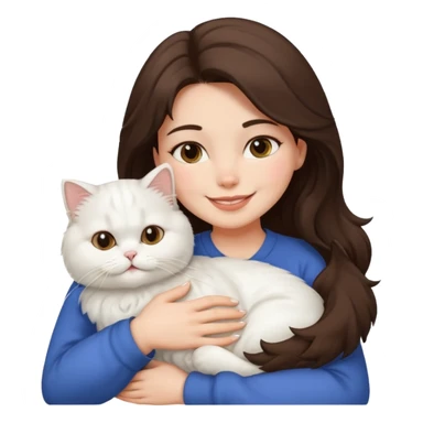 Brunette woman snuggling white Persian cat sticker
