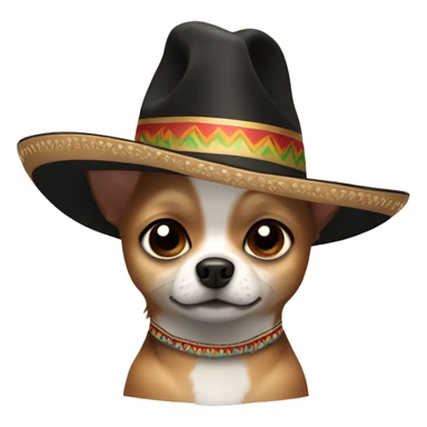 a chihuahua with black and brown fur with no white fur wearing a sombrero sticker
