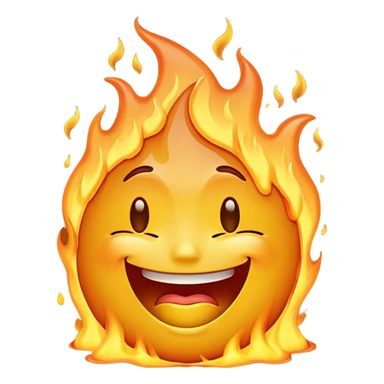 A high-resolution, surreal emoji face with a transparent background. The emoji is simultaneously grinning, crying, and melting while on fire.  sticker