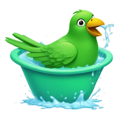 Green bird taking a bath in a bathtub sticker