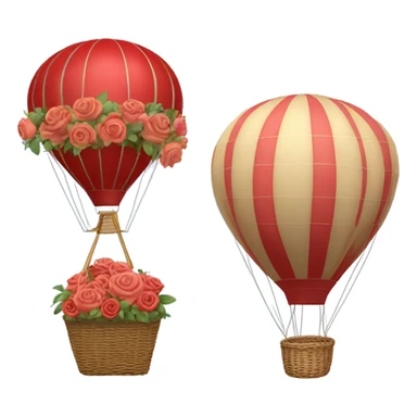 red hot air balloon and beige basket with roses sticker