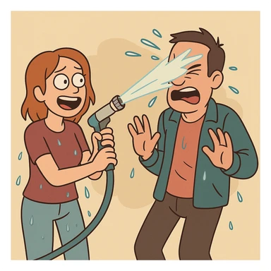 people spraying water on the left side in flat toon style sticker