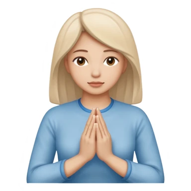 Two hands in prayer pose, only woman's hands, muted blue outline, beige fill, soft glow, apple emoji style, PNG, transparent background sticker