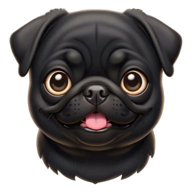 Cinematic Comical Black Pug Portrait Emoji, Head tilted dramatically with an exaggeratedly amused expression, featuring a sleek black coat with a glossy finish, wide, expressive dark eyes filled with playful disbelief, Simplified yet hilariously expressive features, highly detailed, glowing with a slightly sassy glow, high shine, dramatic yet playful, stylized with an air of cheeky mischief, bright and endearing, soft glowing outline, capturing the essence of a spirited and over-the-top companion, so meme-worthy it feels like it could side-eye its way into internet fame instantly! sticker