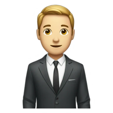 a man in a suit holding a clock sticker