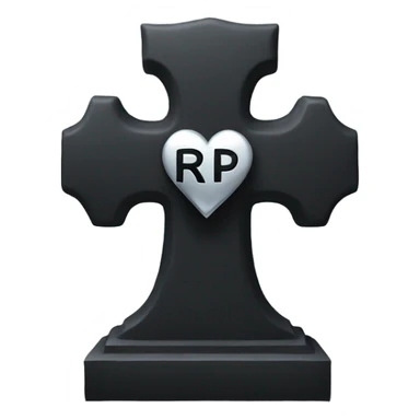 a black grave with the letters RIP on a silver heart sticker