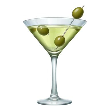 martini with 3 green khaki olives all stuck at the same 1 stick and same size . liquid should be a clear white color like water kinda  sticker