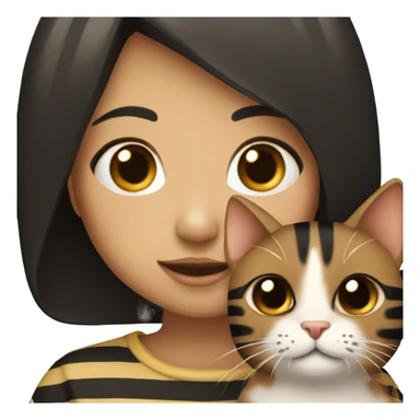 girl with black hair holding brown striped cat sticker