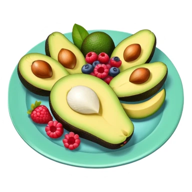 plate with avocado and fruit sticker